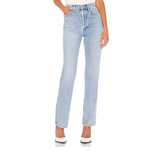 AGOLDE High Rise Straight Leg Blue Jeans Women's 25  Light Wash Distressed - Picture 1 of 13